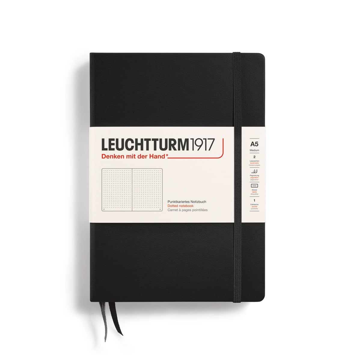 LEUCHTTURM1917 Notebook Medium (A5), Hardcover, 251 Numbered Pages Black, Dotted
