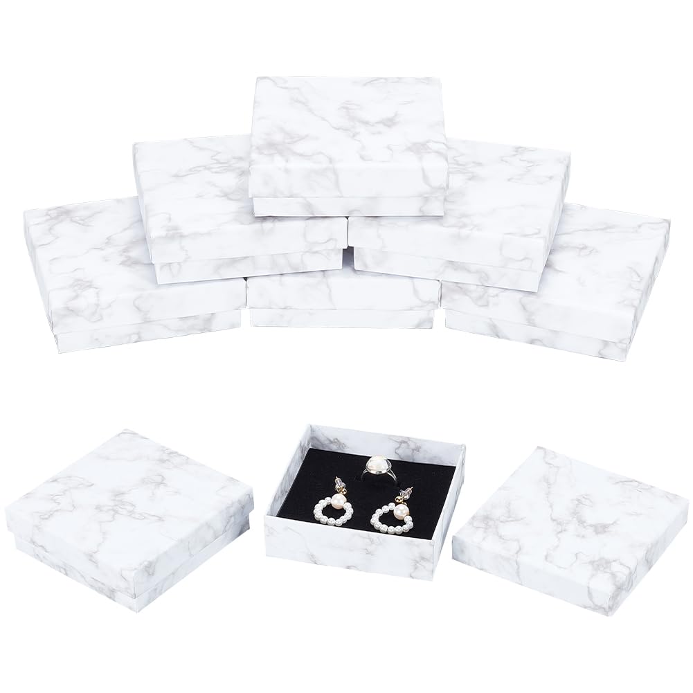BENECREAT 8 Pack Kraft Square Cardboard Jewelry Boxes Marble Pattern Paper Jewelry Boxes Necklace Gift Box for Jewelry, Christmas Gift Packaging, 3.58x3.58x1.14 inch