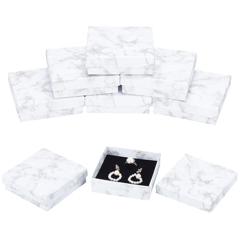 BENECREAT 8 Pack Kraft Square Cardboard Jewelry Boxes Marble Pattern Paper Jewelry Boxes Necklace Gift Box for Jewelry, Christmas Gift Packaging, 3.58x3.58x1.14 inch