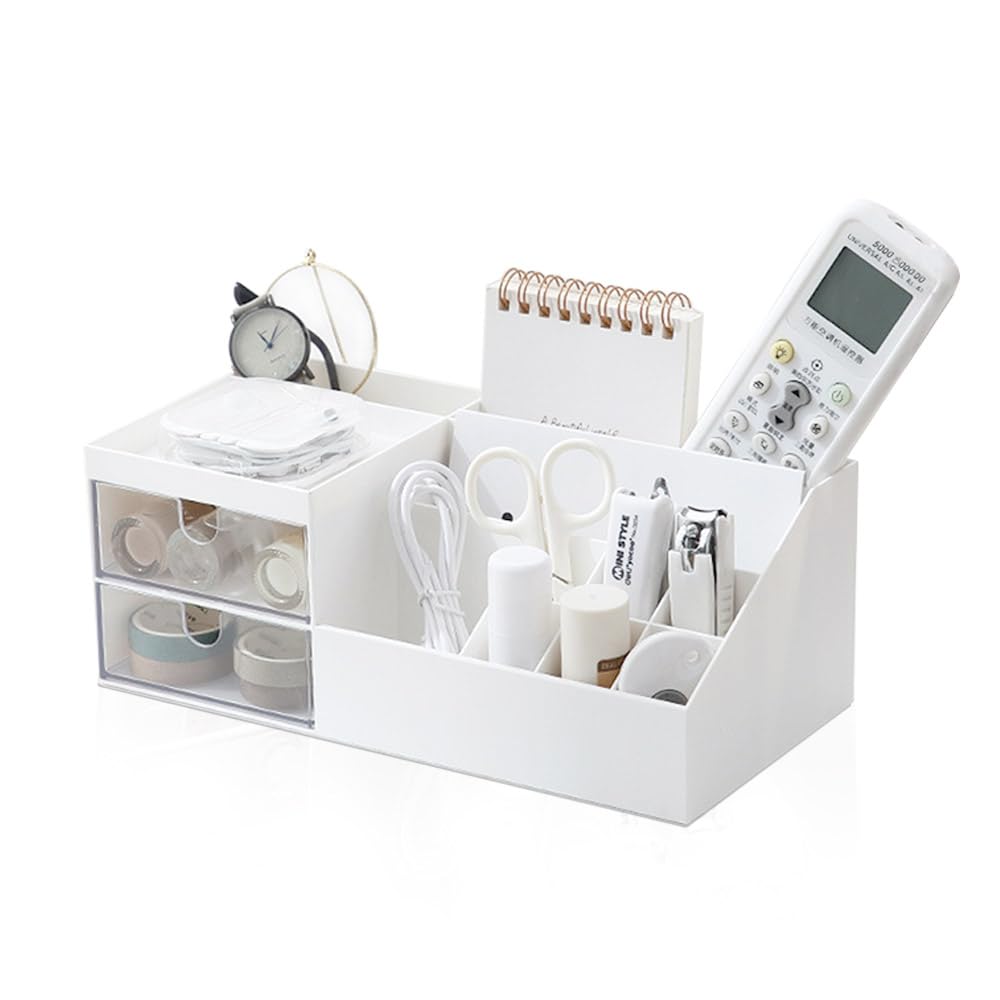 JFANexplore Desk Organizers Pencil Holder?10 Compartments+2 Drawer, Pen Holder Storage for Office, Home, School, Classroom Accessories, Organization and Storage