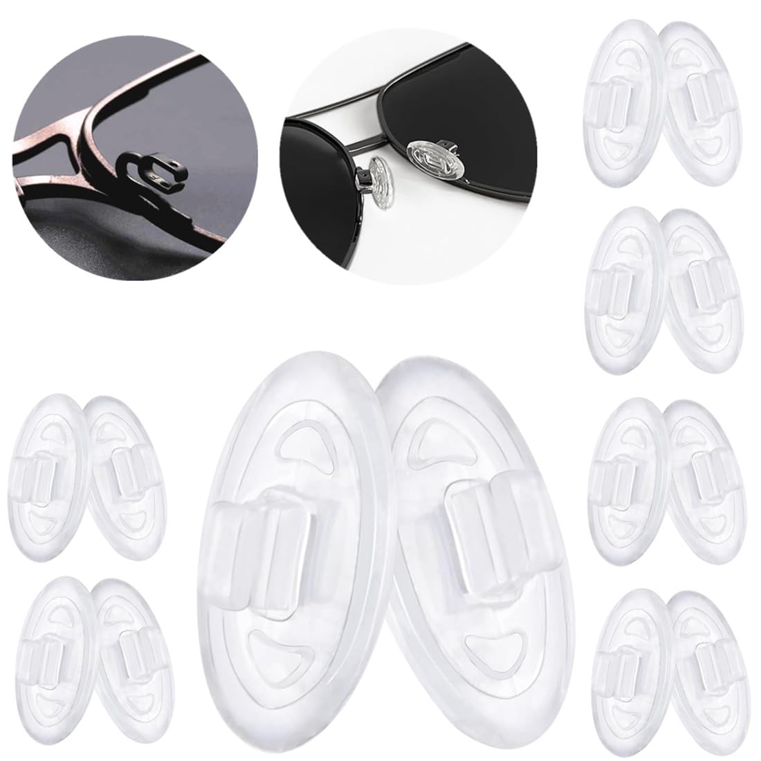 Replacement Nose Pad for Oakley Crosshair 1.0/2.0/Wiretap/Maui Jim Baby Beach Sunglass,Push in Eyeglass Nose Pieces,Soft Silicone Glasses Nose Guard,Anti-Slip Snap in Repair Parts(Oval,6 Pairs)