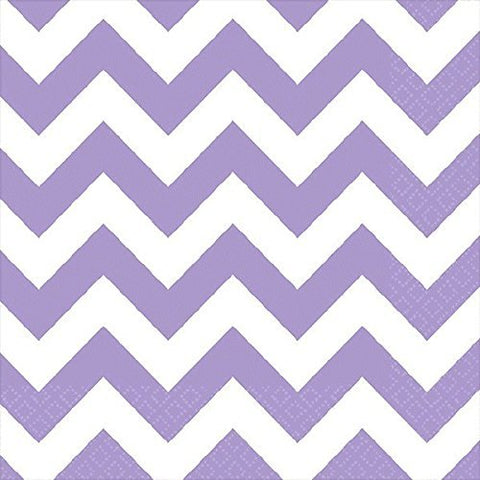 Party Perfect Disposable Chevron Print Beverage Napkins Tableware, Lavender, Paper , 5" x 5", Pack of 16