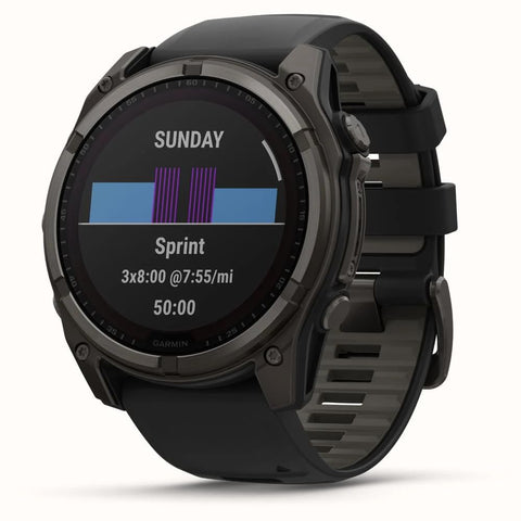 Garmin Fenix 8-51mm, Solar, Sapphire, Carbon Grey Titanium with Black/Grey Silicone Pebbles