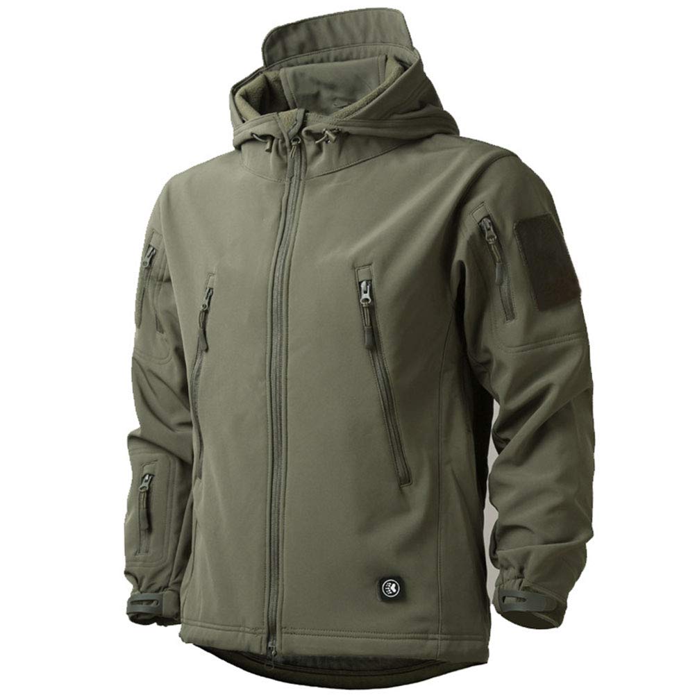 MakingDa Mens Waterproof Jackets Winter Casual Hooded Coat Softshell Fleece Warm Lined Multi Zipper Pockets Baggy Lightweight Running Jackets Breathable Tactical TravelingÃƒÂ¯Ã‚Â¼Ã‹â€ GreenÃƒÂ¯Ã‚Â¼Ã…â€™LÃƒÂ¯Ã‚Â¼Ã¢â‚¬Â°