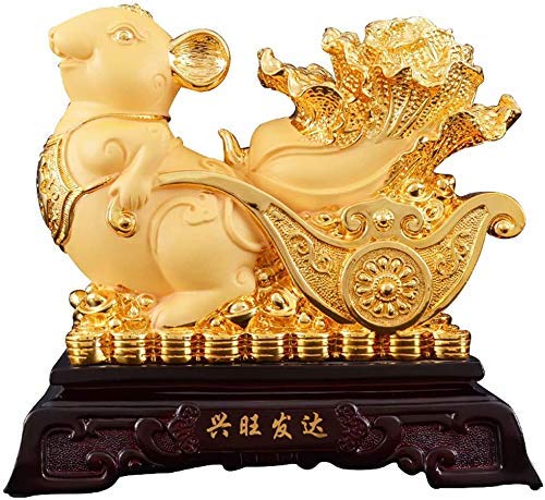 Feng Shui Ornaments Decoration Resin Rat With Baicai/Cabbage Collectible Figurines Table Decor Statue Home Decoration