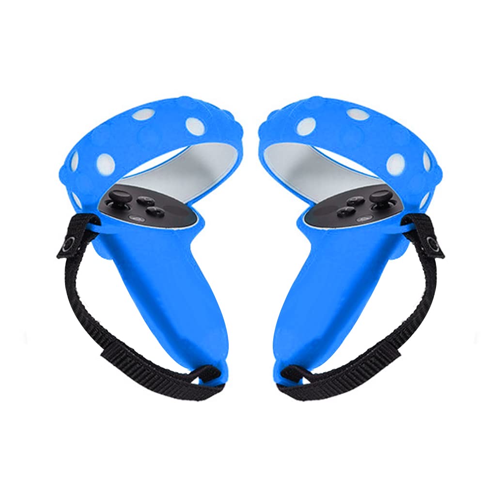 Touch Controller Grip Cover for 2 Anti-Throw Handle Silicone Protective Sleeve with Adjustable Wrist Knuckle Strap(Blue)