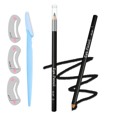 Generic Eyeliner Pencil Set, Waterproof, Easy to Color, Smudge Proof Long Lasting Makeup Eye Liner; [5-in-1] Eyeliner *1; Eyebrow Stencil *3; Eyebrow Razor *1, Black #-0312035