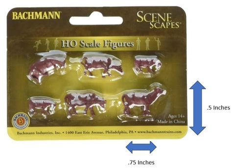 Bachmann Trains - FIGURES - COWS - BROWN & WHITE (6pcs/pk) - HO Scale