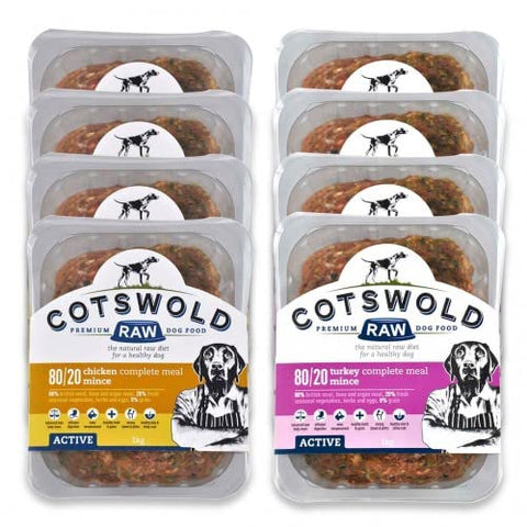 Cotswold RAW Active 80/20 Mince Adult Raw Dog Food, BARF Premium British Meat Raw Food for All Dogs, Frozen Dog Meal, Chicken and Turkey Mince - 8kg