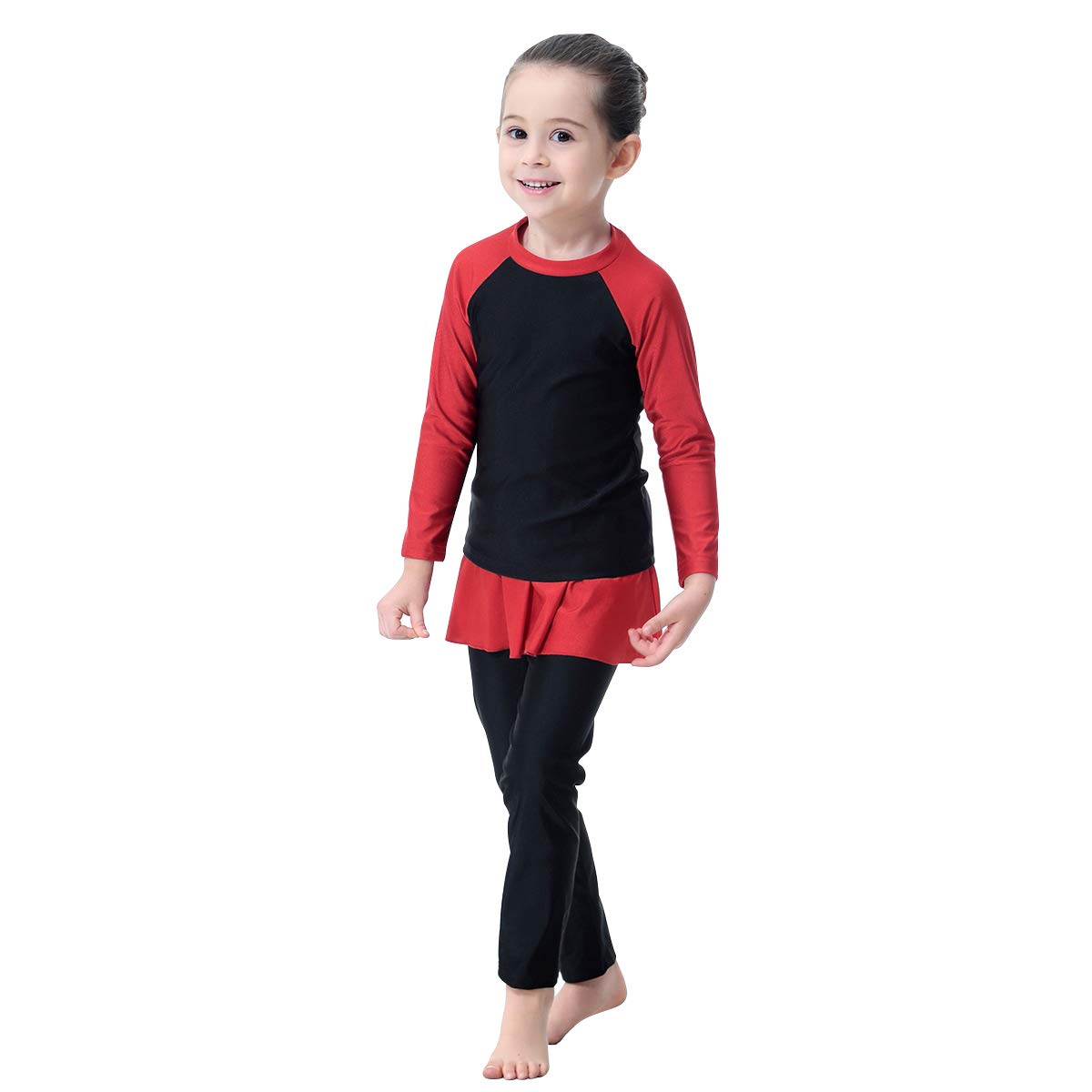 Muslim Swimsuit for Girls Kids Modest Islamic Swimwear Long Sleeve Full Cover Hijab Burkini Set 3pcs UPF50+ Rash Guard Top Pants Costume with Swim Cap Conservative Beachwear Diving Suit Black 7-8Y