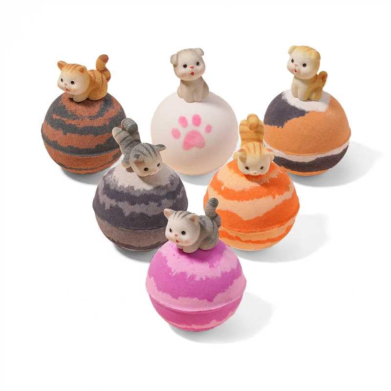 Easter Basket Stuffers for Teens 6 Pack Bath Bombs for Kids with Toys Inside,Bubble Bath Fizzies with Cat Toy Surprises,Handmade Bath Bombs with Natural Essential Oils