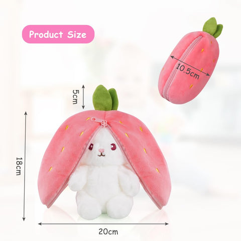 OSDUE Rabbit Plush Toy, Reversible Bunny Carrot Strawberry Pillow with Zipper, Strawberry Plush Cute Bunny Plushie Toy for Girls Boys Easter Children's Day and Birthday Gifts - Ideal Fluffy Gift