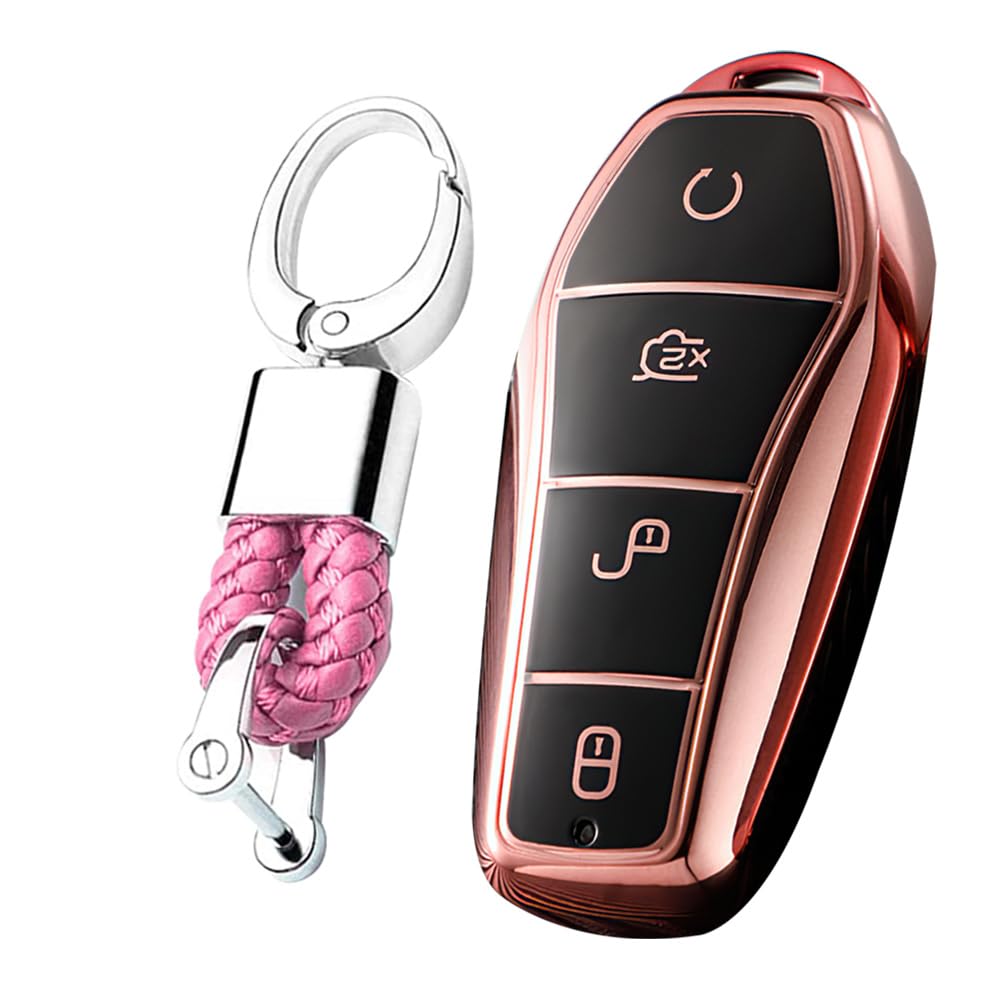KUNIO Car Key Fob Cover Fit for BYD Qin Plusdmi Atto 3 Han EV Dolphin Key Protective Cover Keychain Key Holder TPU Key Cover B Pink