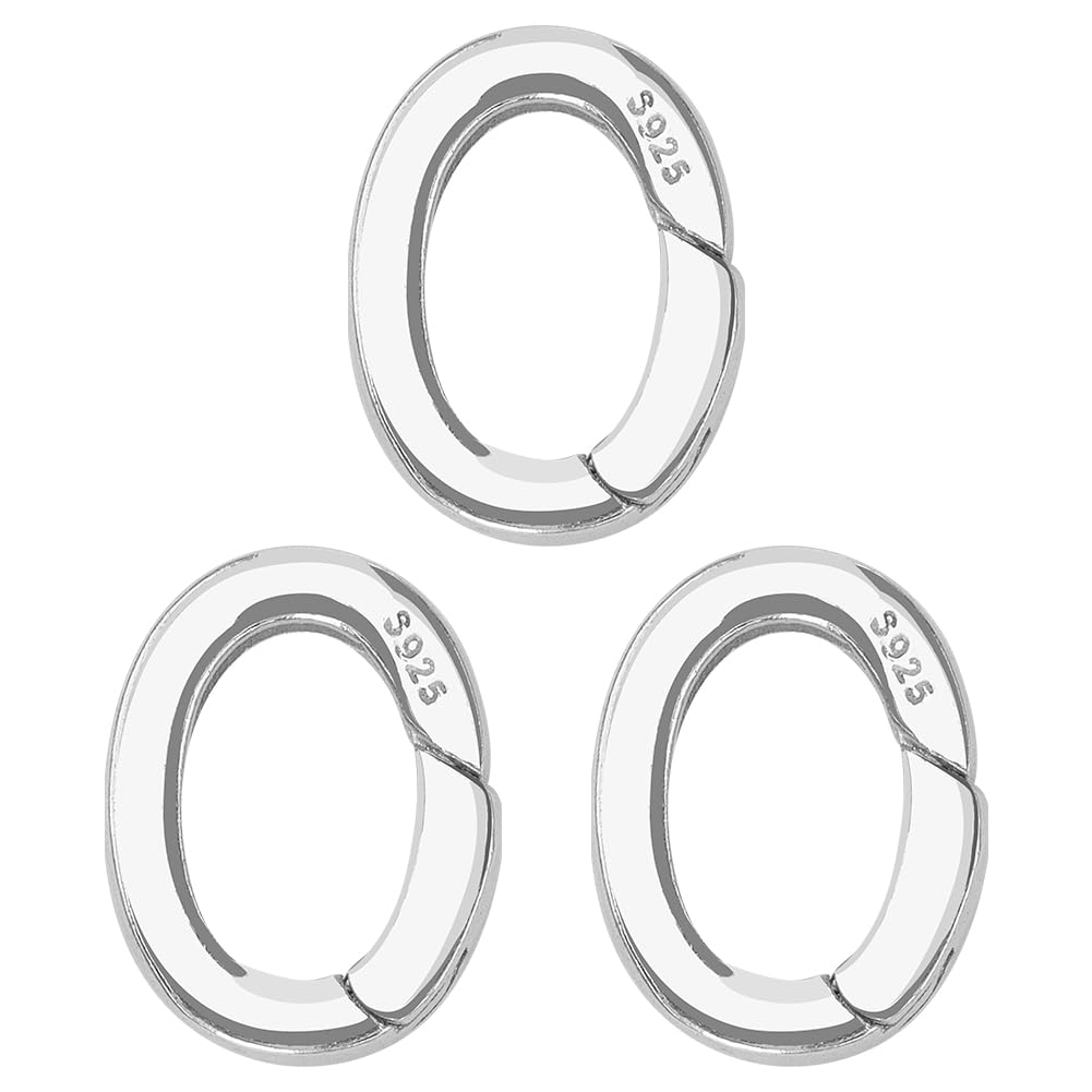 SUNNYCLUE 1 Box 3Pcs 10mm 925 Sterling Spring Ring Clips Spring Gate Ring Bulk Silver Round Carabiners Clip Clasps Purse Trigger Snap Hooks O Rings for jewellery Making Keyrings Bags Diy Crafts Suppli
