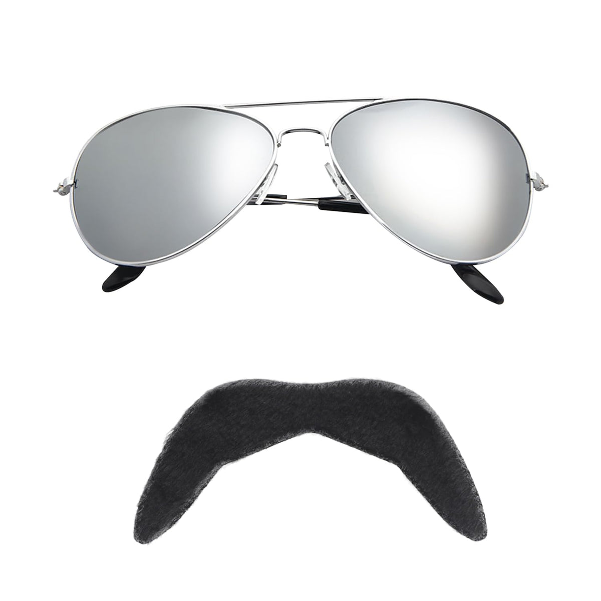 Lezevn 2 Pieces Adults 80s Rock Star Accessories Silver White Sunglasses Black Moustache Fancy Dress Vintage Costume Sets