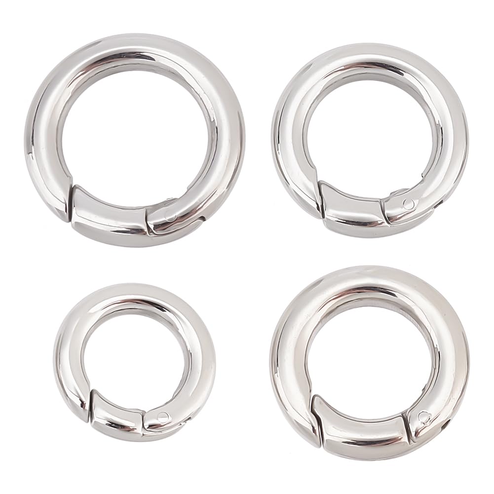 UNICRAFTALE 4pcs 4 Sizes 15/17/18/20mm Spring Gate Rings Stainless Steel Rings O Rings Keychain Ring Round Snap Clasps Metal Spring Gate Rings for Jewelry Making Keyring Buckle