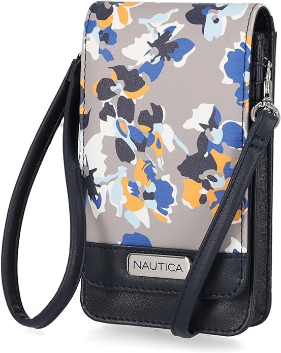 Nautica Catalina RFID WomenÃ¢â‚¬â„¢s Crossbody Bag, Vegan Leather Compact Cell Phone Shoulder Travel Purse Holder, Floral Atmosphere