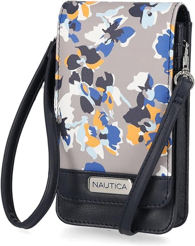 Nautica Catalina RFID WomenÃ¢â‚¬â„¢s Crossbody Bag, Vegan Leather Compact Cell Phone Shoulder Travel Purse Holder, Floral Atmosphere