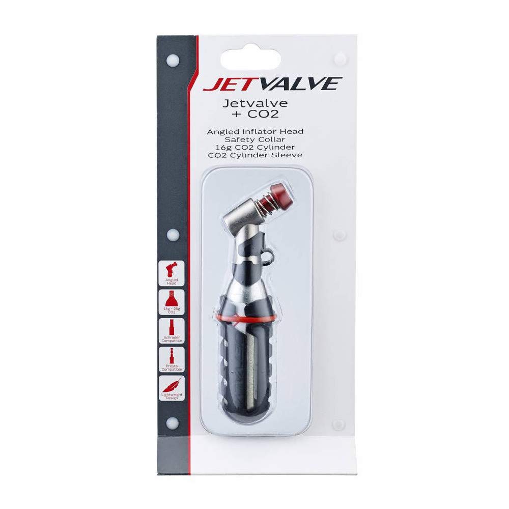 Weldtite Jet Valve Tyre Inflator with Air Canister C02 Bicycle Pump - Black/Red/Silver, One Size
