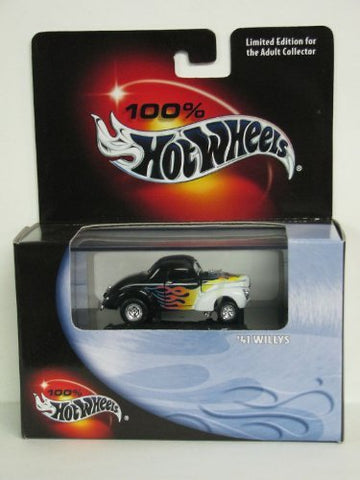 100% Hot Wheels - Limited Edition Cool Collectibles - 41 Willys - 1:64 Scale Classic Collector Car Replica mounted in collector display case. Black & White Body Colors.