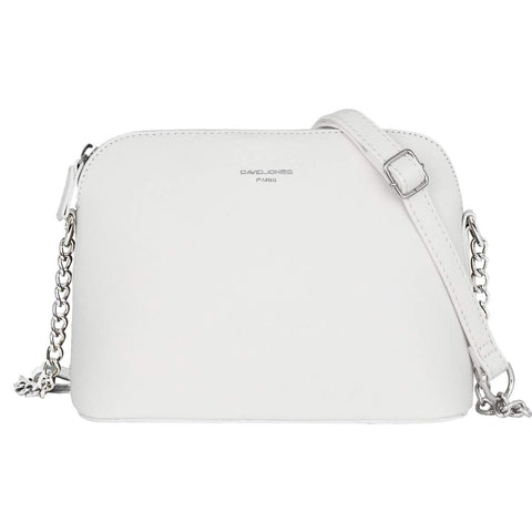 David Jones - Womens Small Crossbody Bag - Chain Shoulder Bag - Saffiano PU Faux Leather Rigid Messenger Bag - Evening Party City Clutch - Ladies Zip Handbag - Fashion Elegant Simple - White
