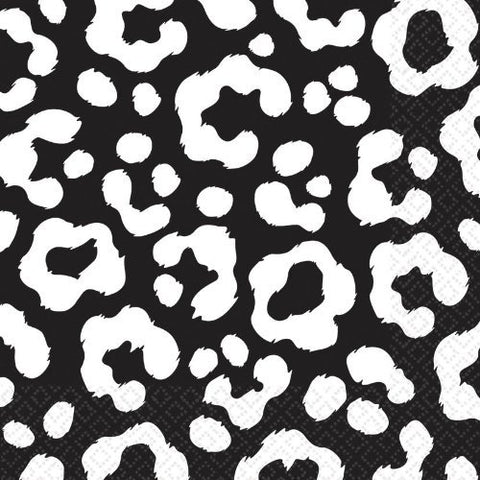 Amscan Decorative Cheetah Party Beverage Paper Napkins (16 Piece), 5 x 5", Jet Black/White