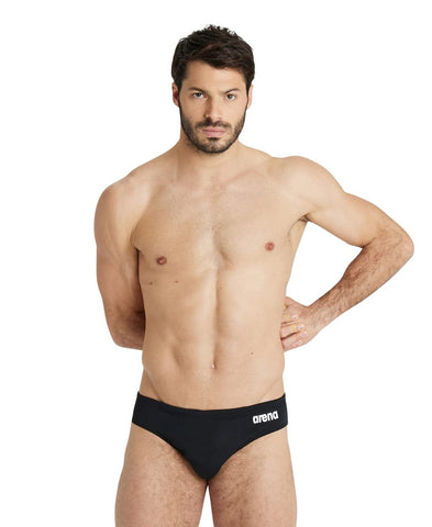 Arena MenÃ¢â‚¬â„¢s Team Solid Swim Brief MaxLife Athletic Swimwear Professional Training Swimsuit Sports Bathing Suit, Black/White, US Size 26