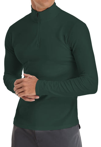 YTD Men's Long Sleeve Polo Shirt Casual Slim Fit Shirts T Shirts Cotton Tops L Dark Green