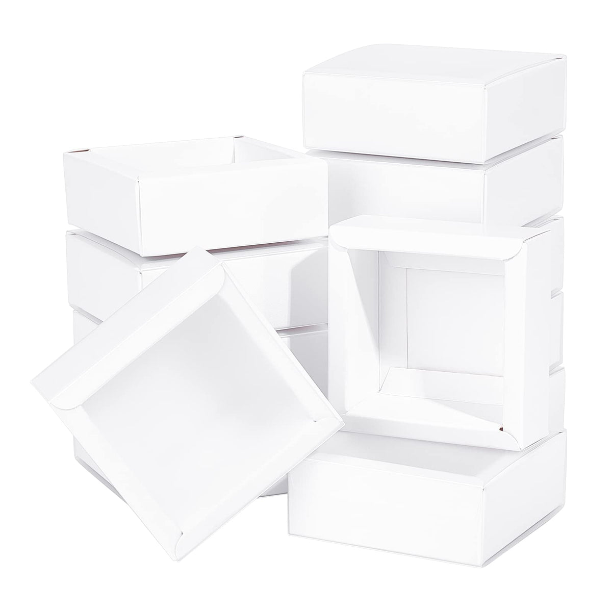BENECREAT 16 Packs 3.3x3.3x1.3inch Clear Frosted PVC Cover Drawer Boxes, Square White Kraft Present Packaging Boxes for Party Favor Treats, Bakery, and Jewelry Packaging