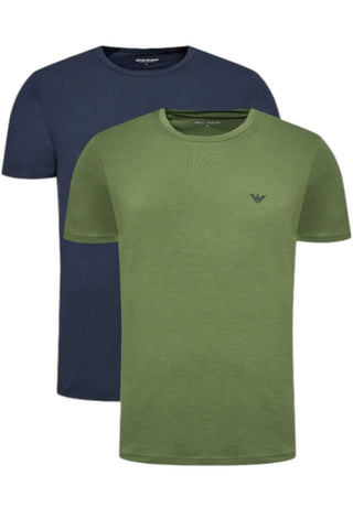 Emporio Armani Men's Endurance Crew Neck 2-Pack T-Shirt, Marine/Olive, L