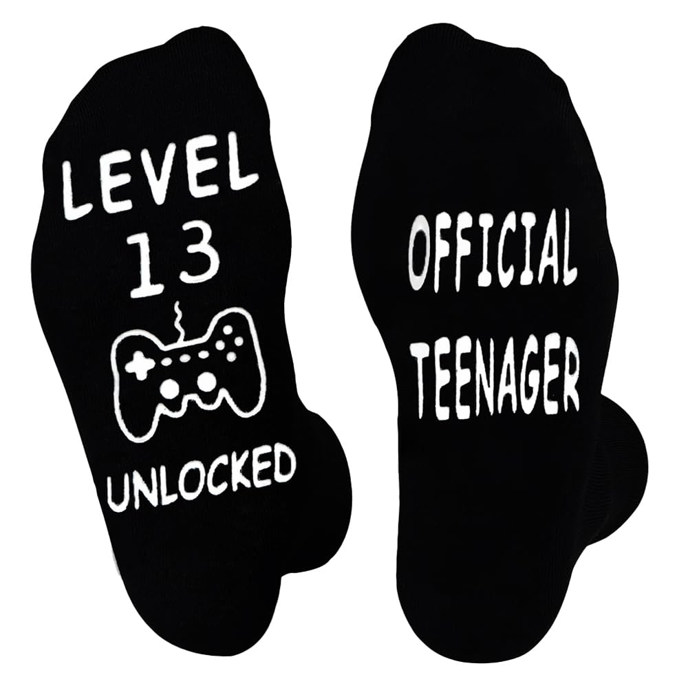 Level 13 Unlocked Socks Novelty Gamer Socks Funny Christmas Brithday Gifts for 13 Year Old Boys 18 Male Teenager Son Him