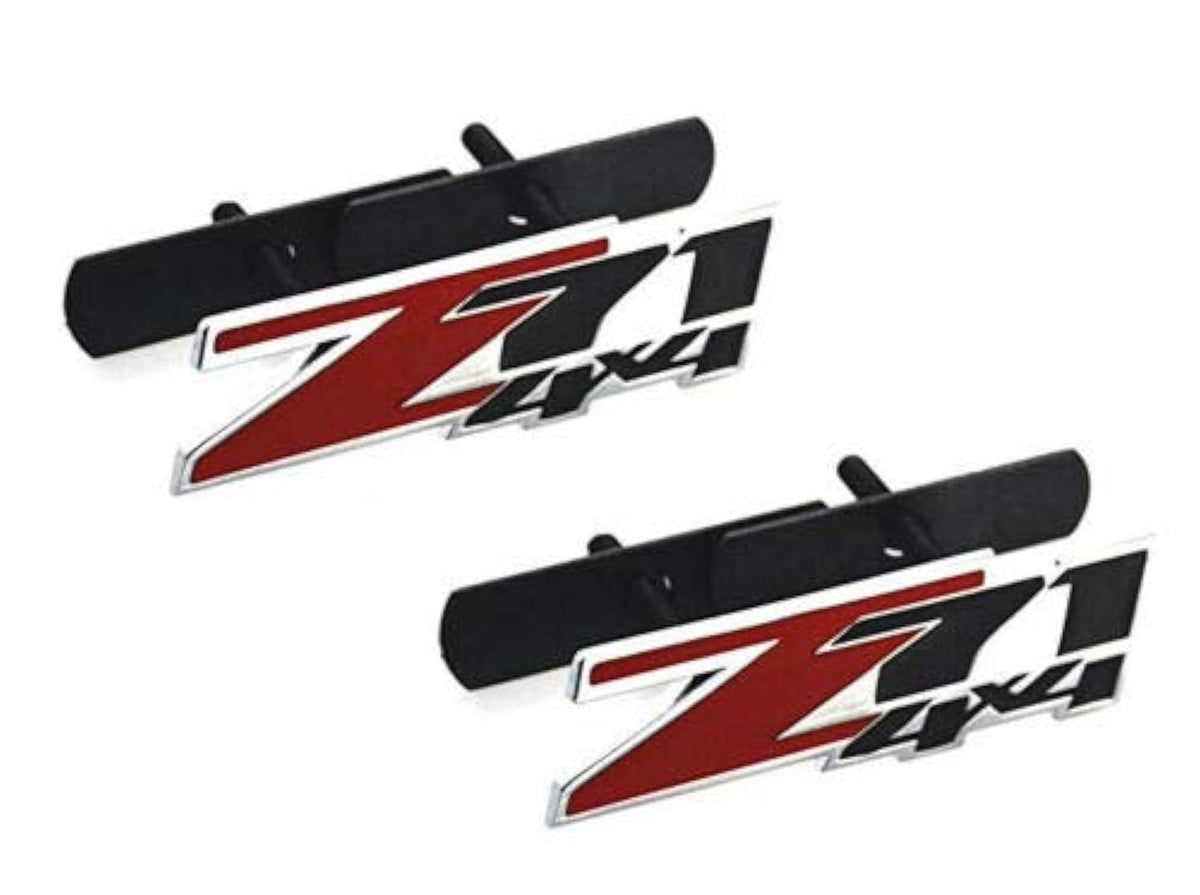2X OEM Red Grille Z71 4x4 Emblem Compatible for Gm Chevrolet Silverado 2500hd 3500hd Sierra Tahoe Chrome (Red Black)