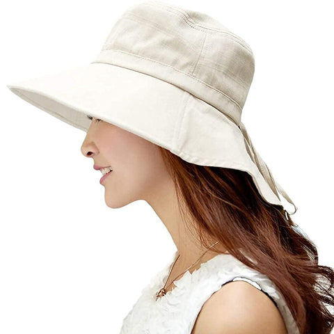 Comhats Sun Hats Women UV Protection Wide Brim Hats with Neck Protection Ladies Summer Hats UPF 50 Cotton Sunhats Safari Gardening Hat Packable Beige Large