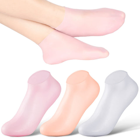Silicone Socks 3 Pairs Latex Gel Socks Aloe Heel Socks Anti Slip Silicone Moisturizing Socks for Women Men Dry Cracking Skin (Medium)