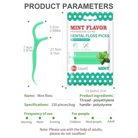 Generic 150 Count Mint Flavored Dental Flosser Picks, Deep Cleaning Dental Floss for Proper Oral Care, Portable Disposable Hygienic Flosser for Travel Daily Life, Green