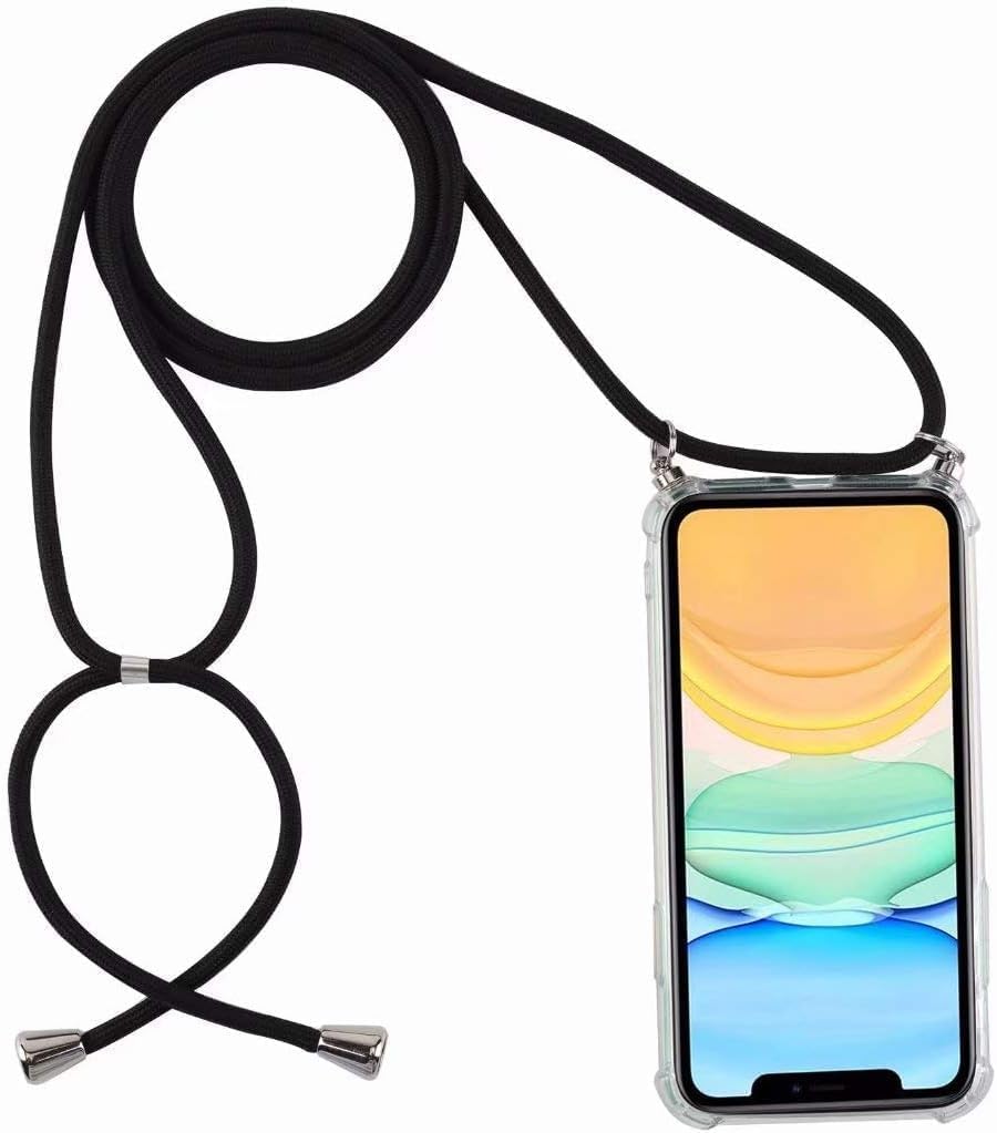 Necklace Clear Silicone Case for HONOR X7b/ HONOR 90 Smart -Cover with Neck Strap Clear TPU Phone Chain Case Crossbody Necklace Cord Transparent Silicone Case, Scratch-Resistant Case,Black