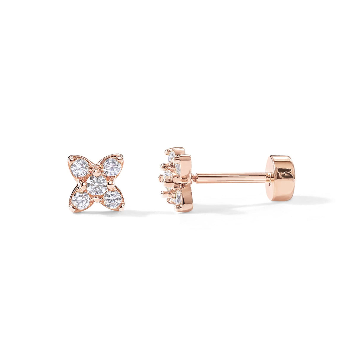 PAVOI 14K Rose Gold Plated Solid 925 Sterling Silver Post Cubic Zirconia Flat Back Earrings for Women | Pav?Ã‚Â© CZ Cartilage Earring | Helix Piercing Jewelry | Small Stud Earrings