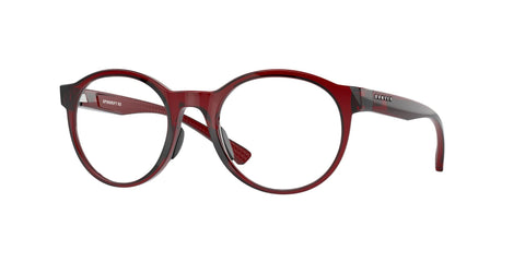 Oakley Women's Ox8176 Spindrift Rx Round Prescription Eyewear Frames, Polished Transparent Brick Red/Demo Lens, 49 mm