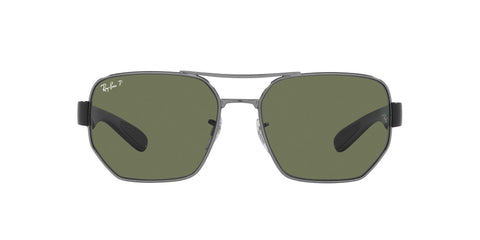 Ray-Ban RB3672 Rectangular Sunglasses, Gunmetal/Dark Green Polarized, 60 mm