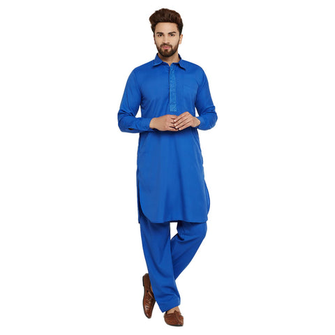 Royal Kurta Men's Cotton Blend Pathani Kurta Salwar X-Large Royal Blue