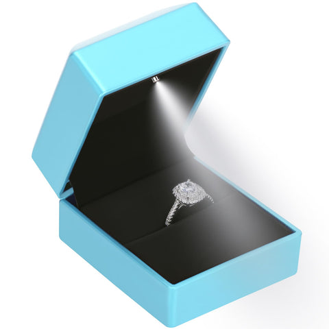 LED Ring Earring Box for Proposal, Wedding, Engagement? Luxury Jewelry Gift Box with LED Light, Jewellry Display Box (Daphne Blue)
