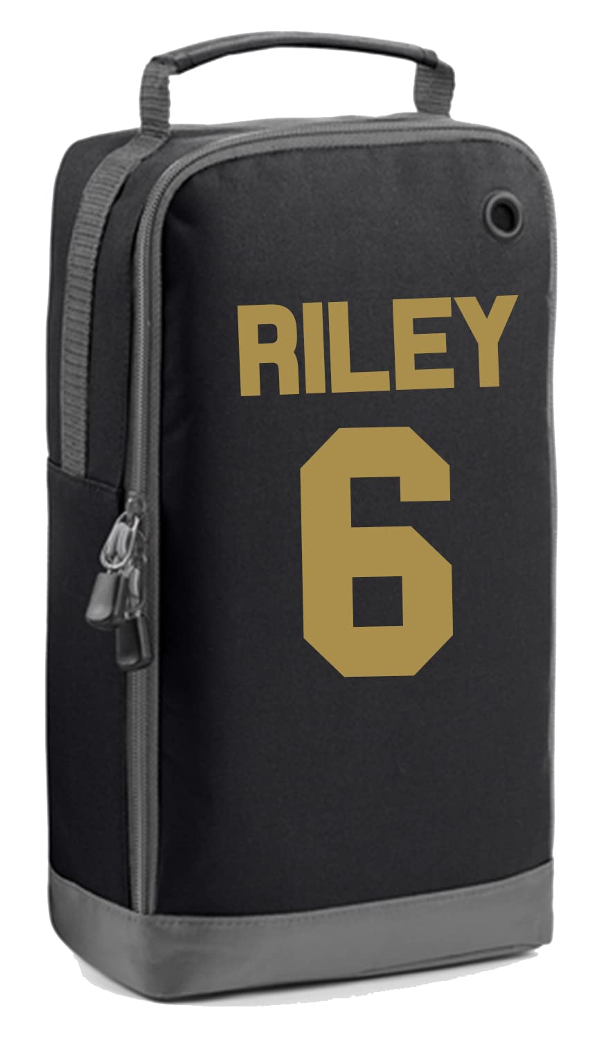 Personalised Name and Number Boot Bag Football Boots Custom Children's Sports Bags Rugby PE Gym Kit Back to School for Girls Kids (Black-Gold)