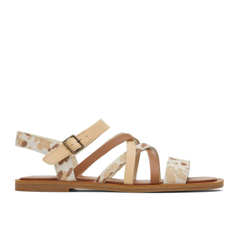 TOMS Women's Flat Sandal, Beige Abstract Cow Print, 8.5