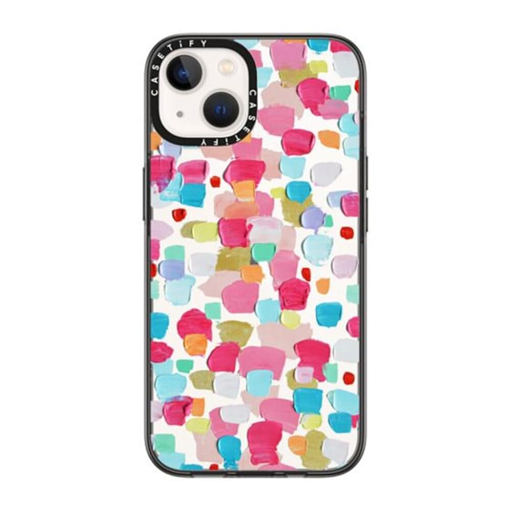 CASETiFY Compact iPhone 14 Case [2X Military Grade Drop Tested / 4ft Drop Protection] - Magenta Confetti - Clear Black
