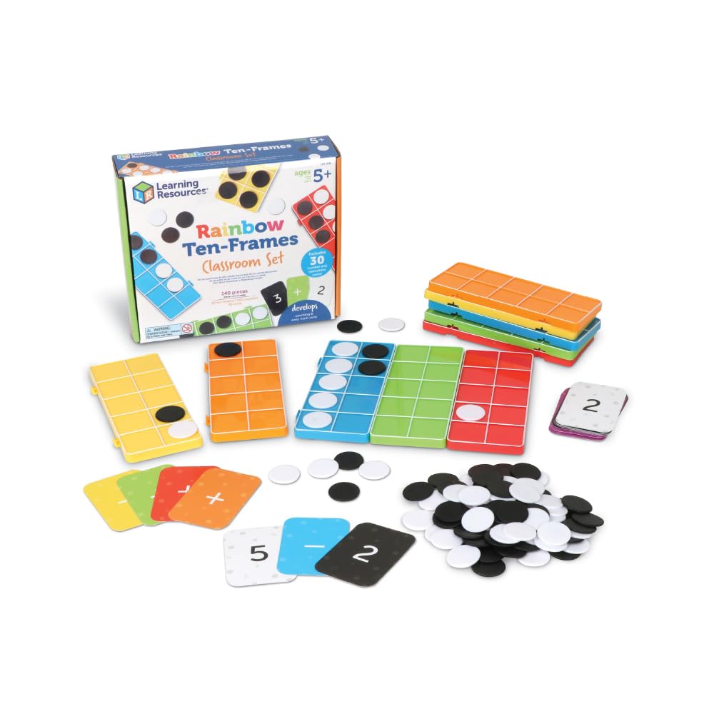 Learning Resources Rainbow Ten-Frames Classroom Set, 140 Pieces - Math Tools for Students Ages 5+, School Supplies and Teacher Resources, Classroom Supplies