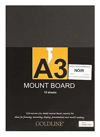 Clairefontaine - Ref GMB3/120Z - Goldline Mount Board (Pack of 10) - A3 Sized, Acid Free, pH Neutral, 1.25mm Thick, 750gsm - Black - Suitable for Model-Making & Framing