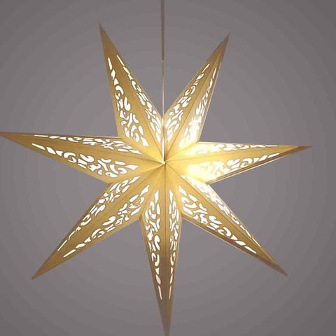 Paper Star Lantern - Christmas Hanging Star Lantern with LED Light String Flickering Remote for Window Decor - 27 1/2 inch, White