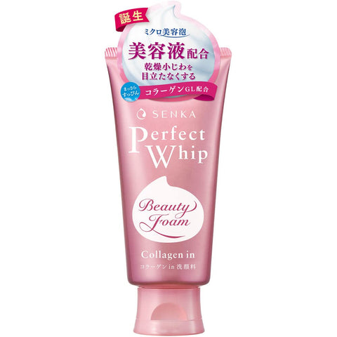 Senka Perfect Whip Collagen In 120g, Moisturising Facial Cleansing Foam, Enriched with Collagen and Hyaluronic Acid, Made in Japan