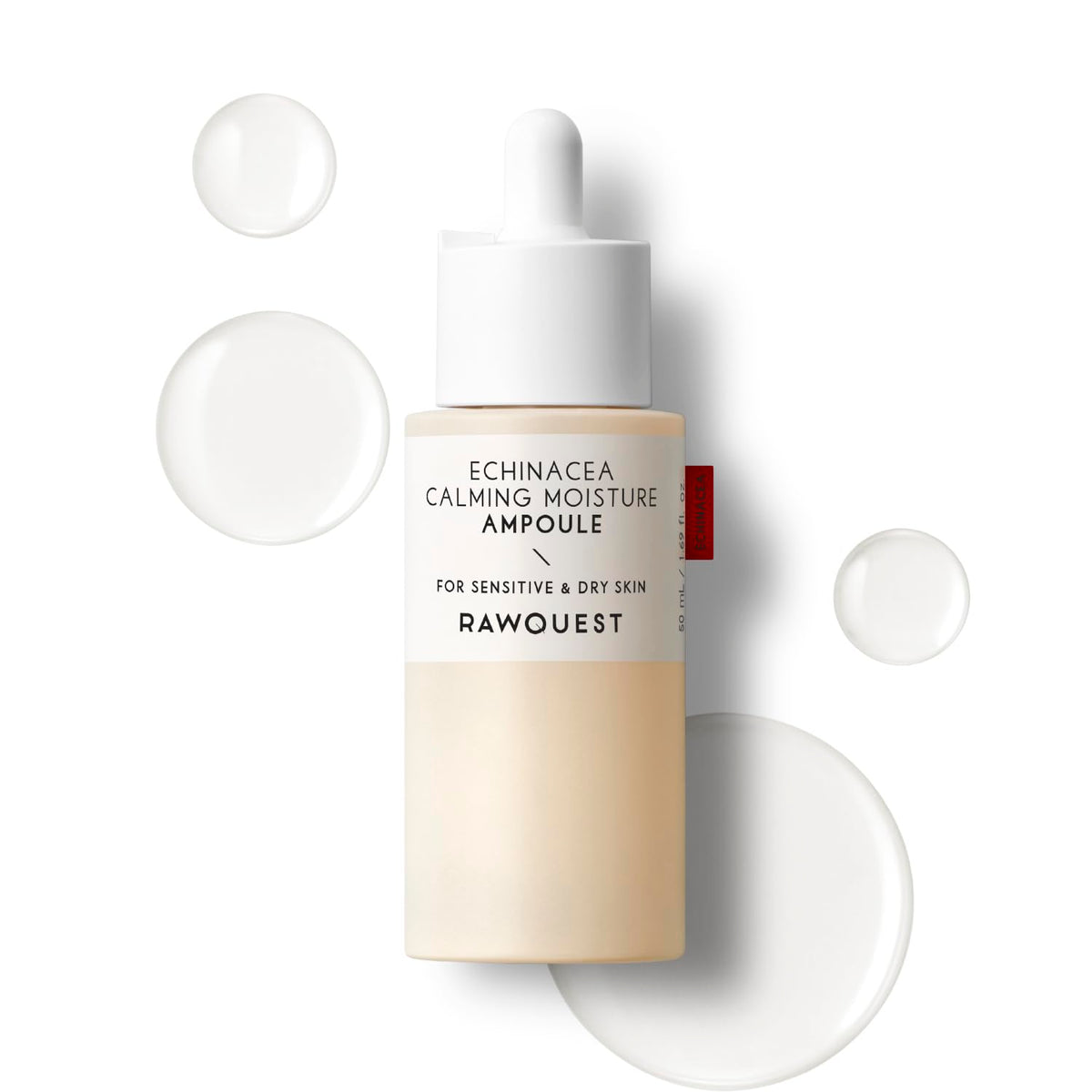 RAWQUEST- Echinacea Face Serum Ampoule for Instant Soothing, Skin Barrier Care, Hydration, Wrinkle improvement & Brightening w/Hyaluronic Acid & Niacinamide for Dry & Sensitive Skin 1.7 Fl oz / 50 ml