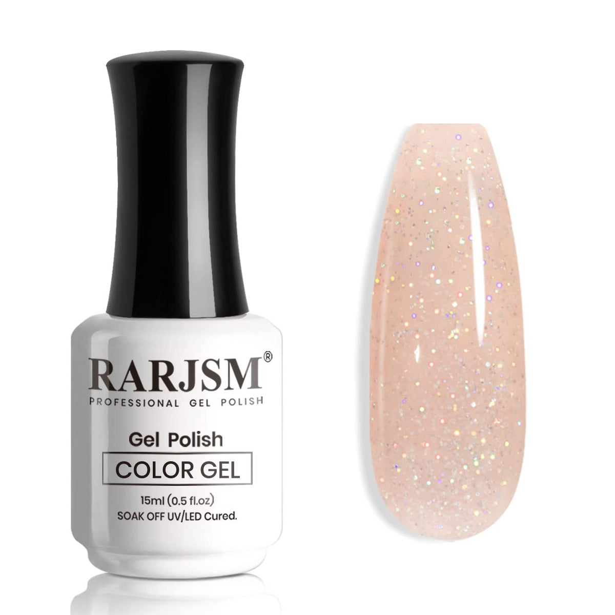 RARJSM Nude Gel Polish Peach Pink Rainbow Glitter Neutral Jelly Color Iridescent Shimmery Gel Nail Polish Sparkle Pink Natural Soak off UV LED Cured for Home Salon DIY Nail Art 15ml Single Bottle